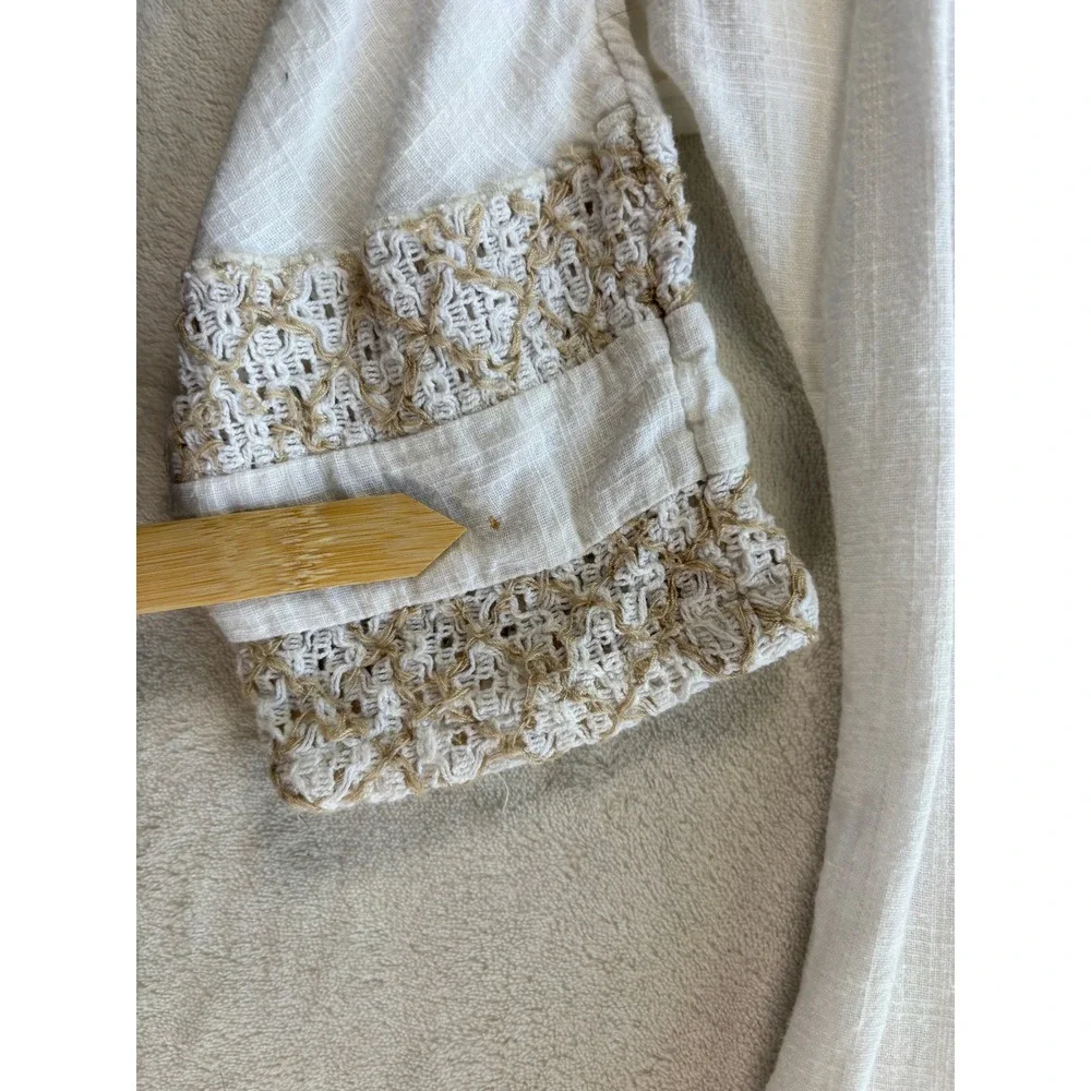 Free People White‎ Embroidered Boho Open-Back Tunic Top XS Cotton Peasant